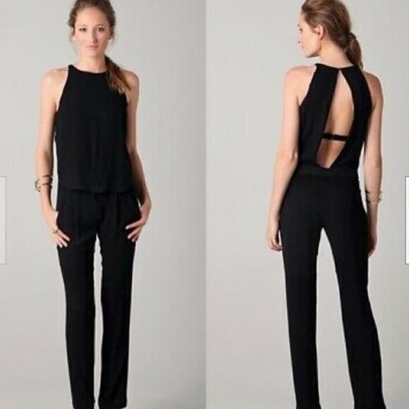 A.L.C. NWT Black Joanna Timeless Open Back Shelf bra Jumpsuit/Romper Sz 14 - Picture 1 of 14